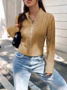 SHEIN Unity Áo len cardigan dệt kim thường ngày cho nữ - màu nâu - Xem 3