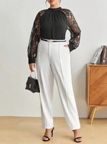 BizChic Hơn Ren tương phản Tay Raglan Cổ giả Áo sơ mi - màu đen - Xem 5