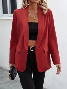 SHEIN Clasi Shawl Collar Flap Detail Placket Blazer - Red - View 1