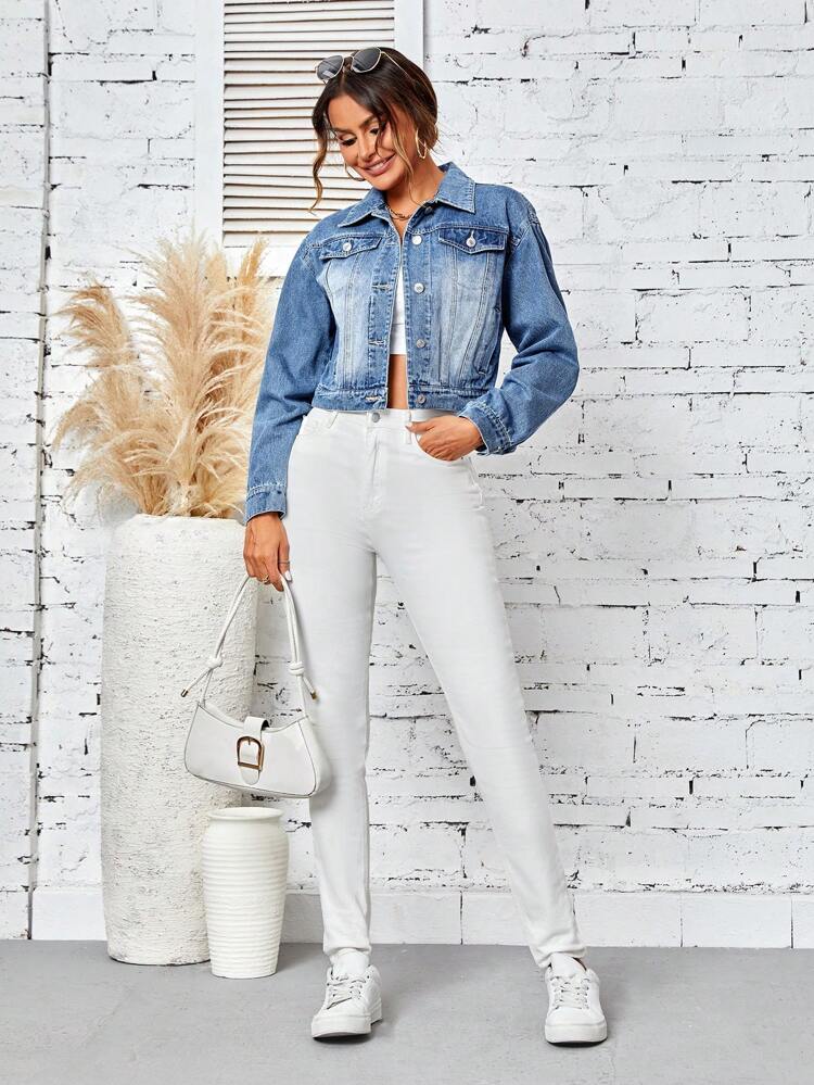 Women's Back Bear Doll Design Denim Jacket