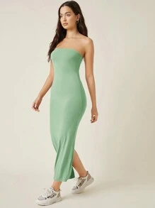 SHEIN BASICS Màu thuần Quây Đầm - Màu xanh Bạc hà - Xem 3