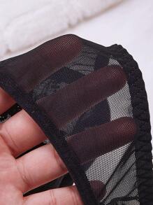 Women's Floral Embroidery Mesh Sexy Lingerie Set - Black - View 7