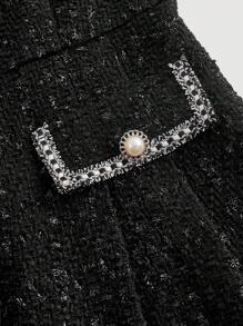 SHEIN MOD 女士無袖寬腿連身褲,帶有閃光細線 - 黑色 - 查看 4