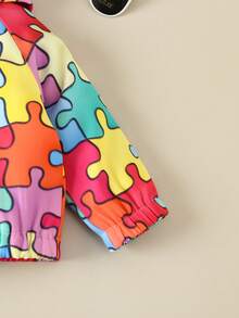 嬰兒男童有趣可愛拼圖3d印花外套,適用於秋冬季 - 彩色 - 查看 3