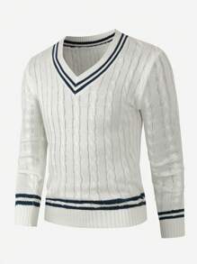 Men's Color Block Striped Sweater - White - View 1