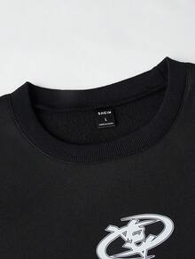 Manfinity Homme 男款圓領長袖印花衛衣 - 黑色 - 查看 5