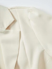 SHEIN Unity 女用撞色領繫帶腰部紐帶襯衫 - 杏色 - 查看 6