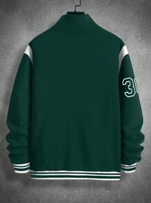 Manfinity Homme 男士大尺碼印花長袖夾克,標語設計 - 綠色 - 查看 2