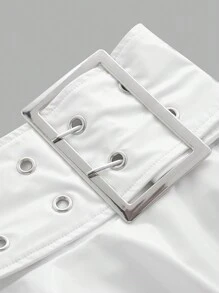 ROMWE PUNK 純色搭扣細節半身裙 - 白色 - 查看 3