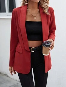 SHEIN Clasi Shawl Collar Flap Detail Placket Blazer - Red - View 5