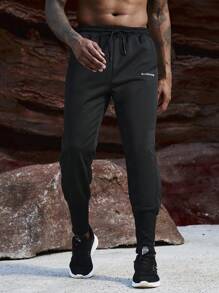 Manfinity Sport Corelite Men's Letter Printed Drawstring Waist Sports Pants Sweat Pants - Black - View 4