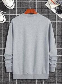 男士貓字母圖案下肩絨毛衣 - 灰色 - 查看 2