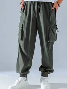 多口袋男士戶外工裝褲 - 綠色 - 查看 4