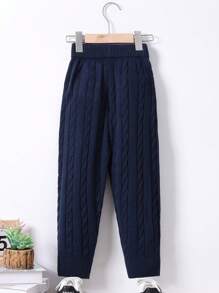 SHEIN Con trai Eo đàn hồi Lỏng lẻo phù hợp Giải trí Dây rút Dệt kim Quần - Màu xanh hải quân - Xem 2