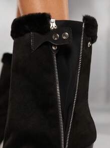 SHUZIA Women's Solid-Colored Side-Zipper All-Match Chunky Heel Platform Boots - Black - View 3