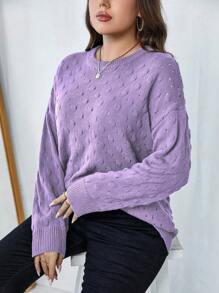 Celure 大尺碼純色垂墜肩毛衣 - 淡紫色 - 查看 6