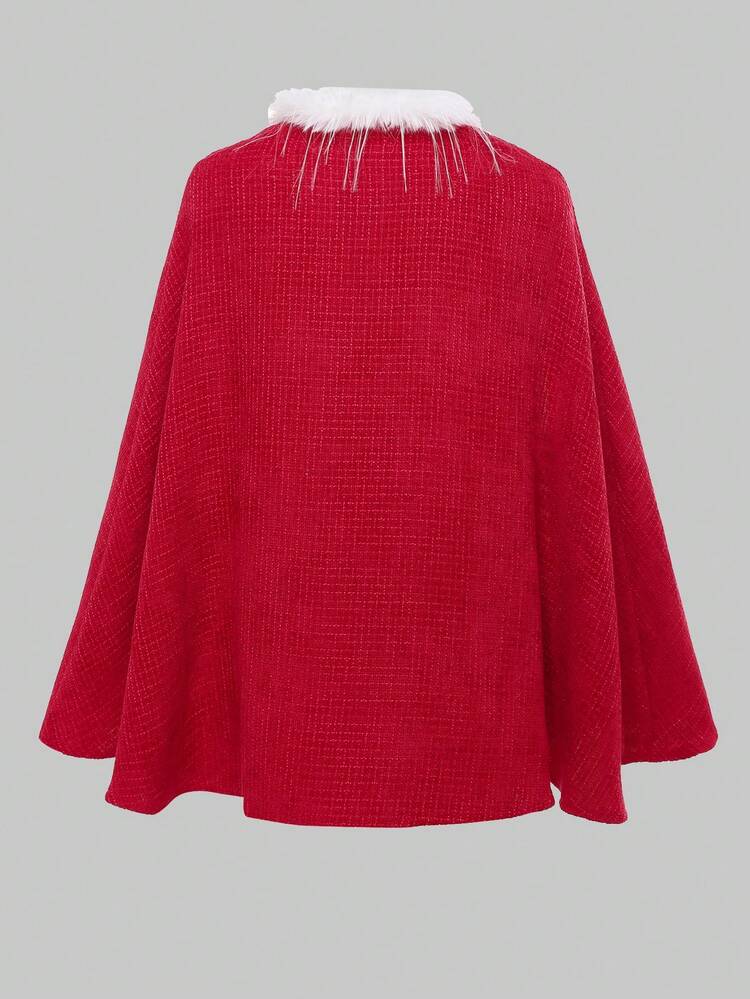 Christmas Woolen Coat With Fur Collar And Cape Design Fall Cloth For Women
