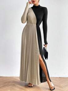 Firerie 顏色拼接打褶開叉女裝連衣裙 - 彩色 - 查看 3