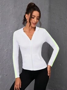 SHEIN Sports 女式前拉鍊連帽運動夾克 - 彩色 - 查看 4