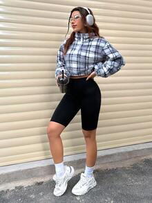 SHEIN Unity Kẻ sọc 	
Fuzzy Nửa Zip Quần skinny Áo nỉ - Màu xanh bụi bặm - Xem 6