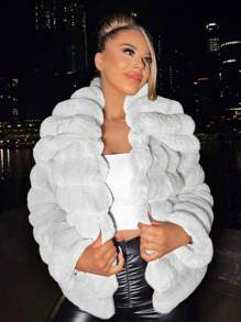 SHEIN SXY Open Front Fuzzy Jacket In Fall/Winter - White - View 4