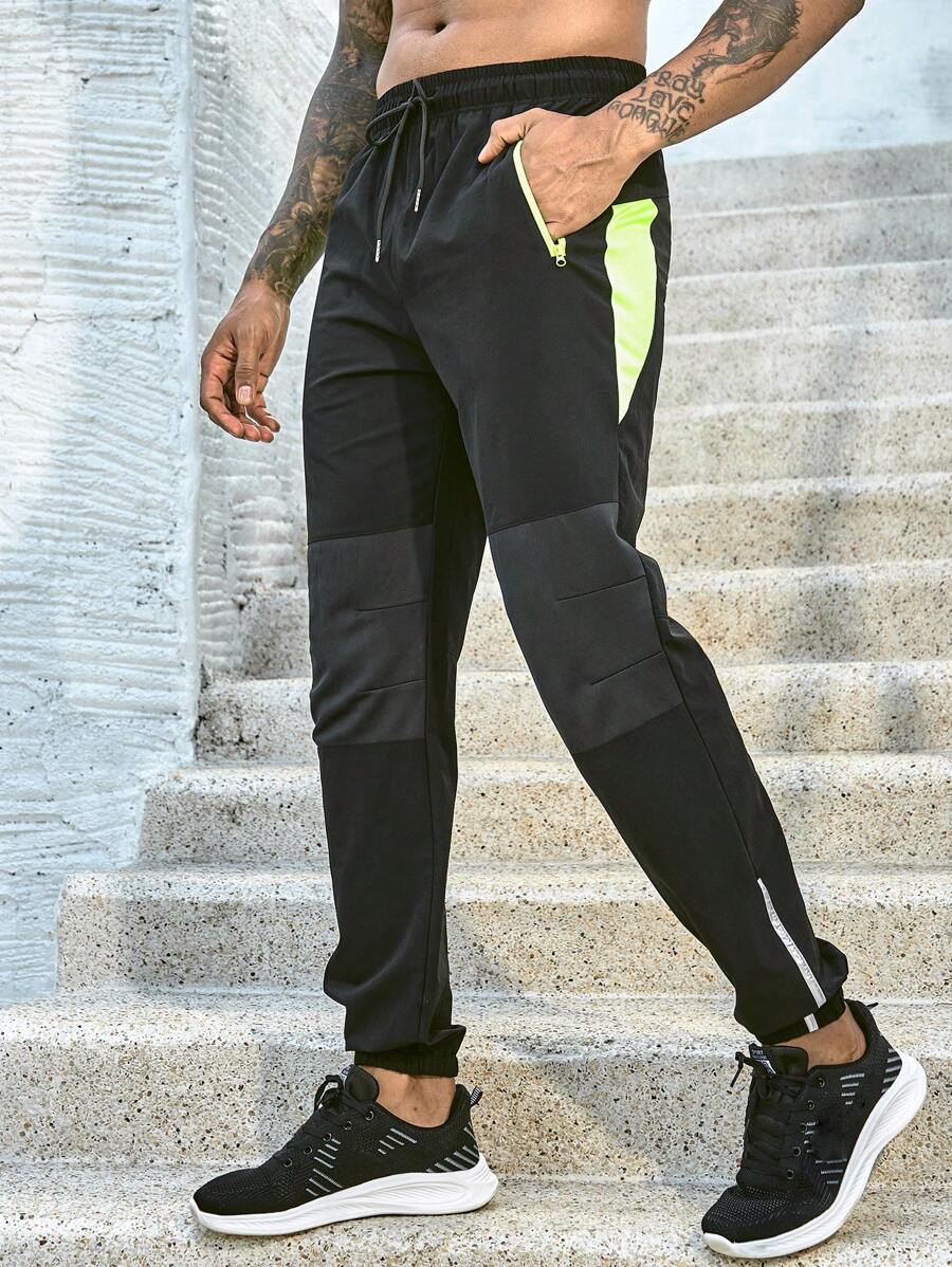 SHEIN Riding Color-Block Drawstring Waist & Elastic Cuffs Cycling Pants Biker Shorts Set