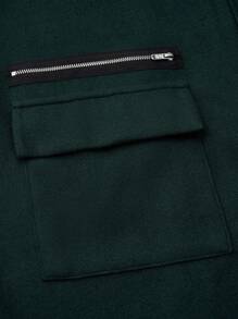 SHEIN LUNE 大尺碼女用蓋口袋立領羊毛大衣 - 墨綠色 - 查看 5