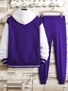 Aesthetic Post--Men's Color Block Letter Print Jacket And Pants Two Piece Set - Purple - View 3