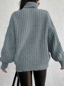 EURMUSE Turtleneck Drop Shoulder Sweater - Grey - View 2