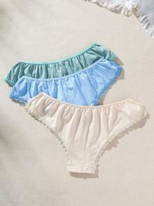 Snug Zone Women's Solid Color Lace Trimmed Triangle Panties ,3 Pcs - Multicolor - View 2