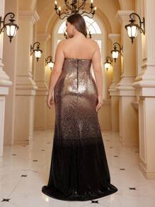 SHEIN Belle Plus Size Ombre Sequined Mermaid Dress Strapless Evening Party Formal Dress - Multicolor - View 4