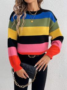 SHEIN Essnce Của phụ nữ Sọc Nhiều màu Áo len - Nhiều màu - Xem 5