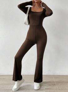 SHEIN Essnce Bodycon Jumpsuit With Bell Bottoms - Brown - View 3