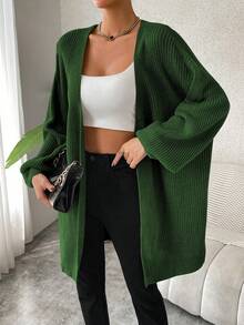 SHEIN Essnce 女士純色針織開衫 - 綠色 - 查看 4