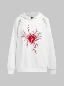 ROMWE PUNK Women's Hollowed Out Heart Pattern Hoodie - White - View 1