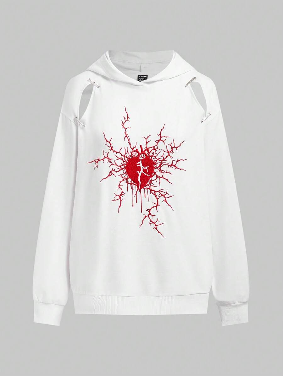 ROMWE PUNK Women's Hollowed Out Heart Pattern Hoodie - White - View 1