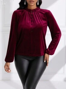 SHEIN Lady Camisa De Terciopelo De Color Sólido Para Mujer - Burdeos - Ver 4