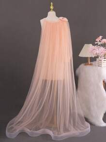 Little Girls' Net Yarn And Sequin Decorated Dress With Bowknot, For Formal Events - Pink - View 2