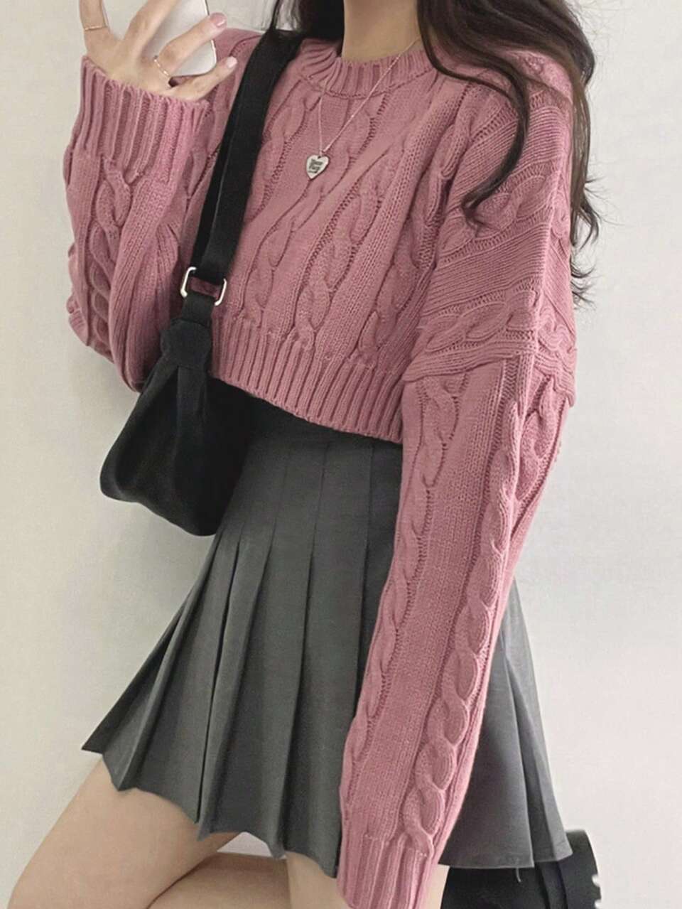 Women's Solid Color Round Neck Knitted Short Sweater Pullover,Three Quarter Sleeve Tops,Fall Clothes