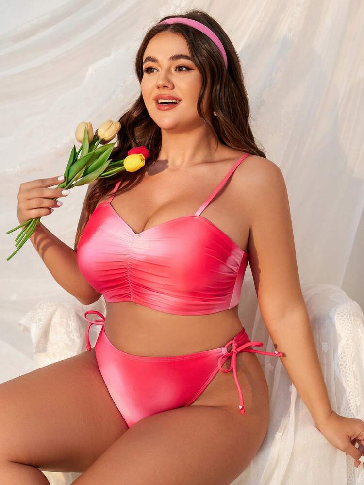 Plus Size Ruched Detail Ombre Bikini Set Summer