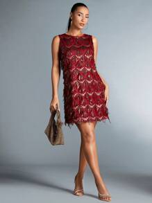 SHEIN BAE Women's Sleeveless Sequin Bodycon Dress - Burgundy - View 4