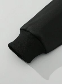 SHEIN EZwear 大尺碼純色立領抓絨衛衣 - 黑色 - 查看 5