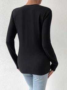 SHEIN Essnce V領長袖保暖內裡t恤 - 黑色 - 查看 2