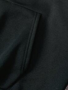 大码保暖抓绒卫衣，带口袋，秋冬季休闲运动装，女装 - 黑色 - 查看 4