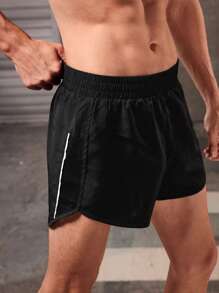 Manfinity Sport Corelite 男士側邊條紋運動短褲，慢跑短褲 - 黑色 - 查看 1