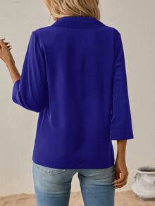 SHEIN Clasi 純色v領領口襯衫 - 寶藍色 - 查看 2