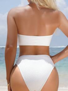 SHEIN X Lily May Mac Pearl Embellished Cutout Detail Bandeau Bikini Set - White - View 2