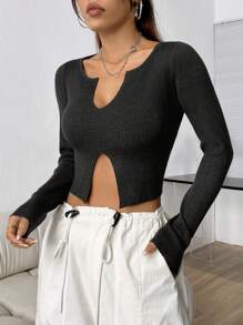 Flirla Women  Solid Color Asymmetrical Ribbed Pullover Sweater Knit Pullover Fall Winter Outfit