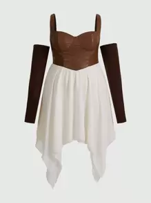 ROMWE PUNK Plus Two Tone Asymmetrical Hem Dress - Multicolor - View 1