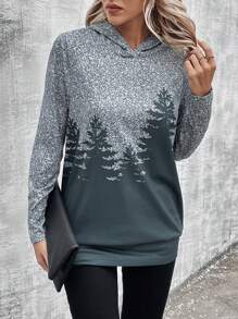 EMERY ROSE 樹印花休閒連帽衫 - 彩色 - 查看 1